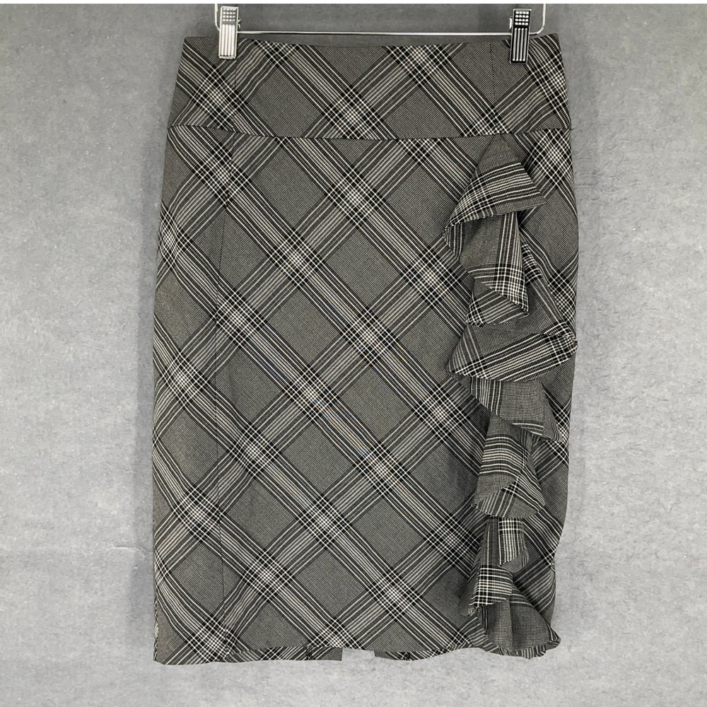 EXPRESS DESIGN STUDIO Plaid Ruffle Pencil Skirt Sz 8 Knee Length Office Career